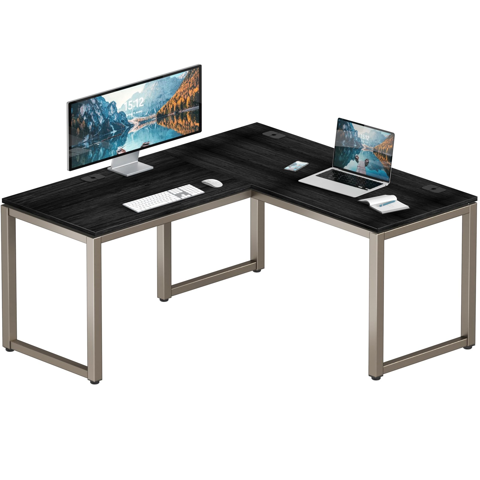 55 x 60 Commercial-Grade L-Shape Corner Office Computer Desk, Espresso