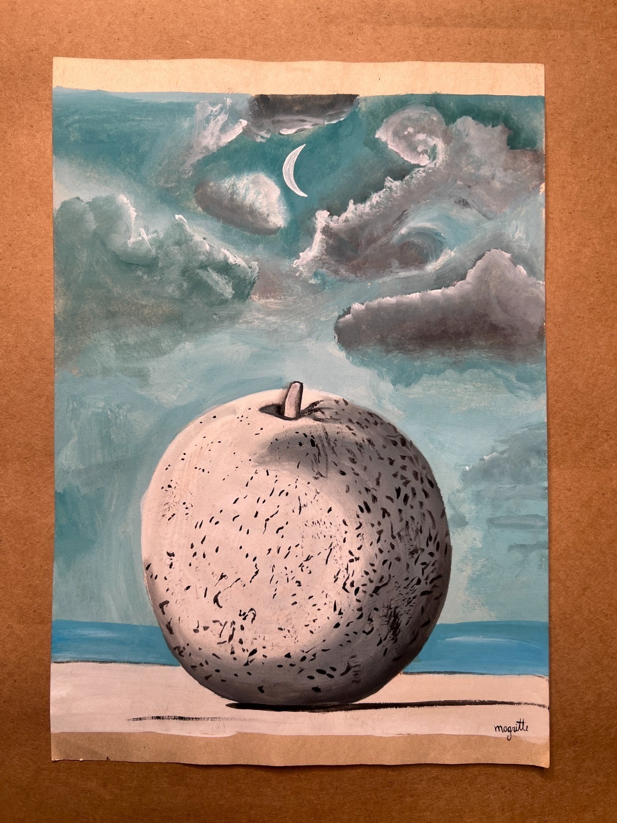 Rene Magritte (Handmade) Drawing On old Paper Signed & Stamped Mixed Media