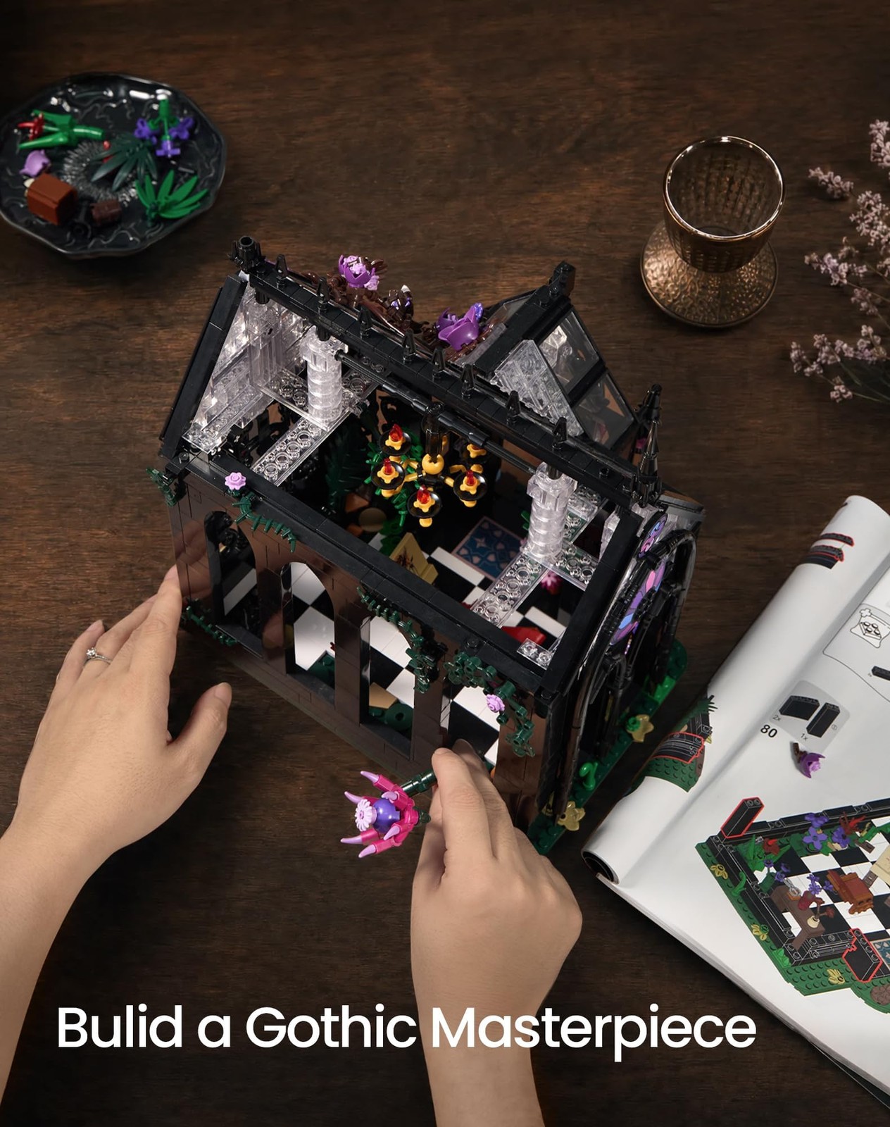 Gothic Greenhouse Building Set with Lights, Architecture Model with Stained G...