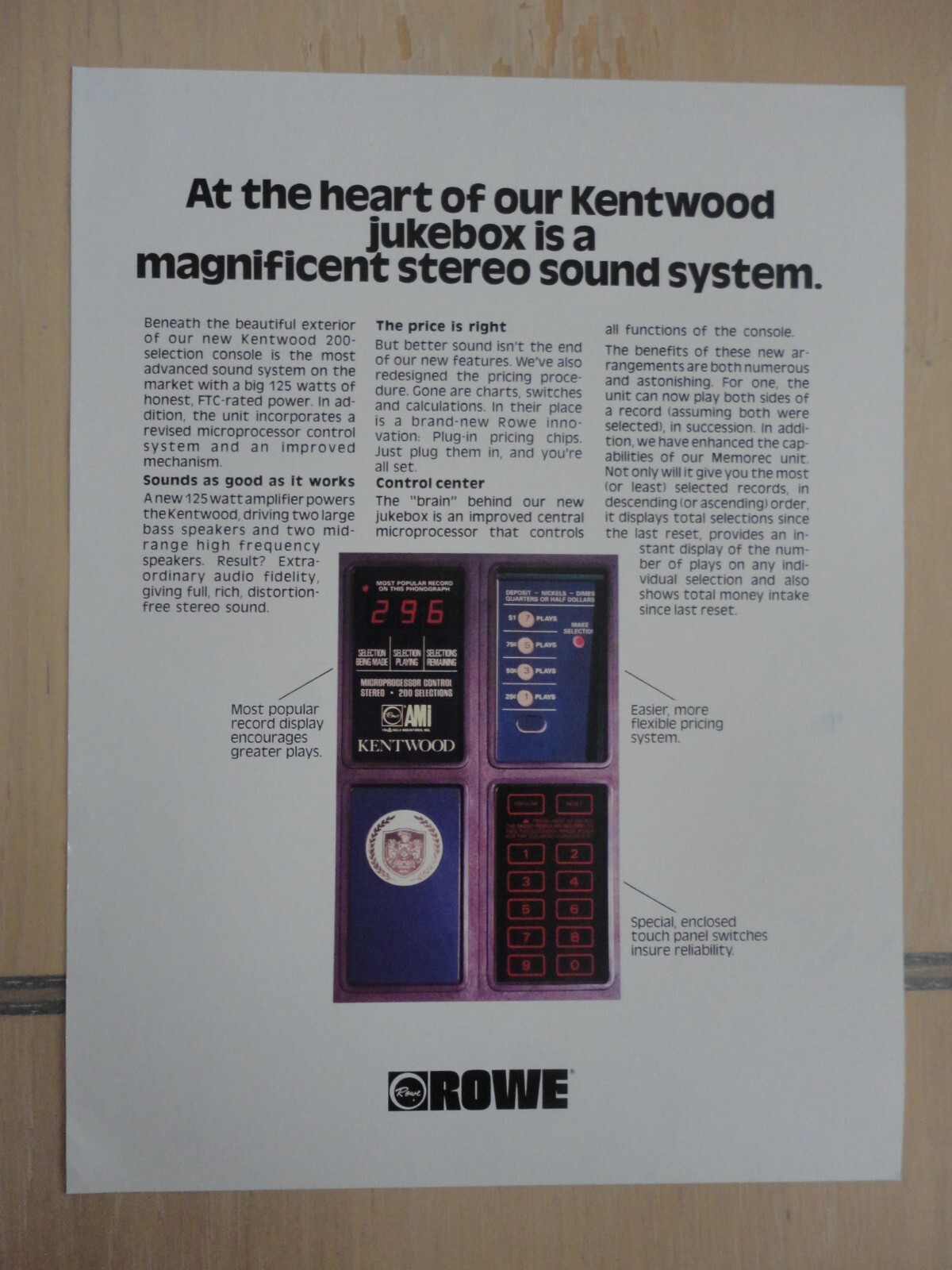 Kentwood 200 Jukebox Flyer Original Magazine Pull Out Advertisement