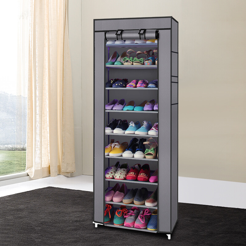 Fashionable Room-saving 9 Lattices Non-woven Fabric Shoe Rack Gray - NEW