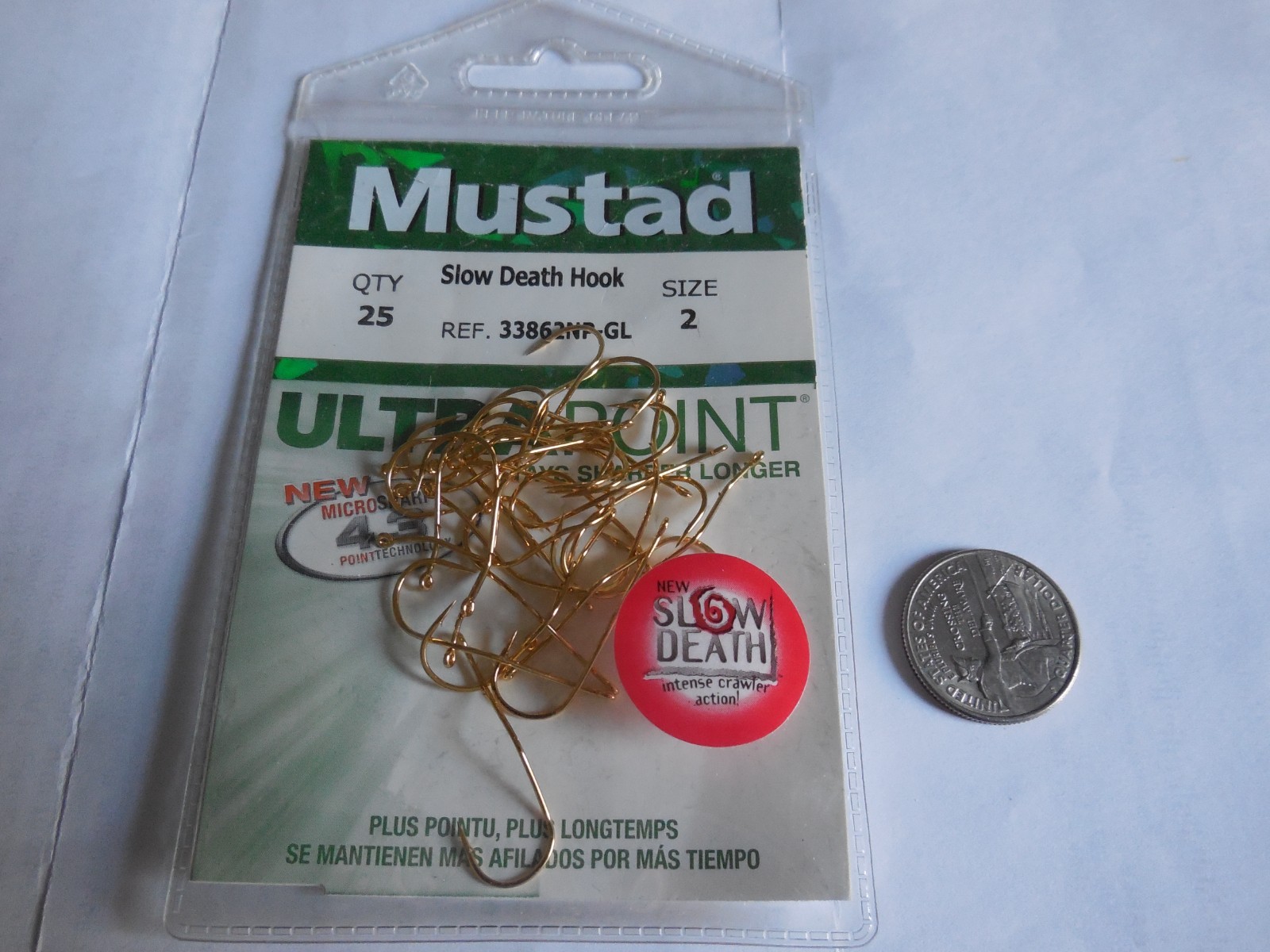 25 Mustad 33862NP-GL Gold Slow Death Hooks Size 2 Ultra Point