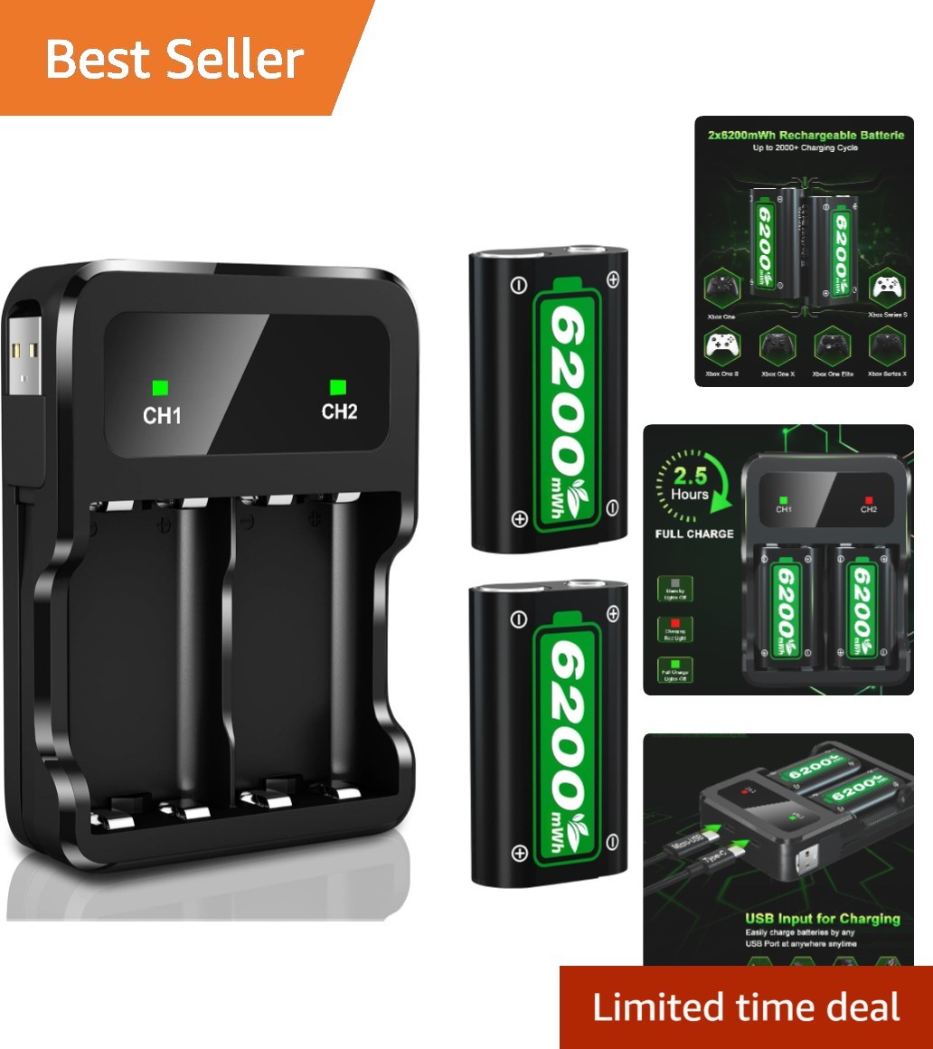 High-Capacity 6200 mWh Rechargeable Batteries for Xbox Controllers - Safe & Fast
