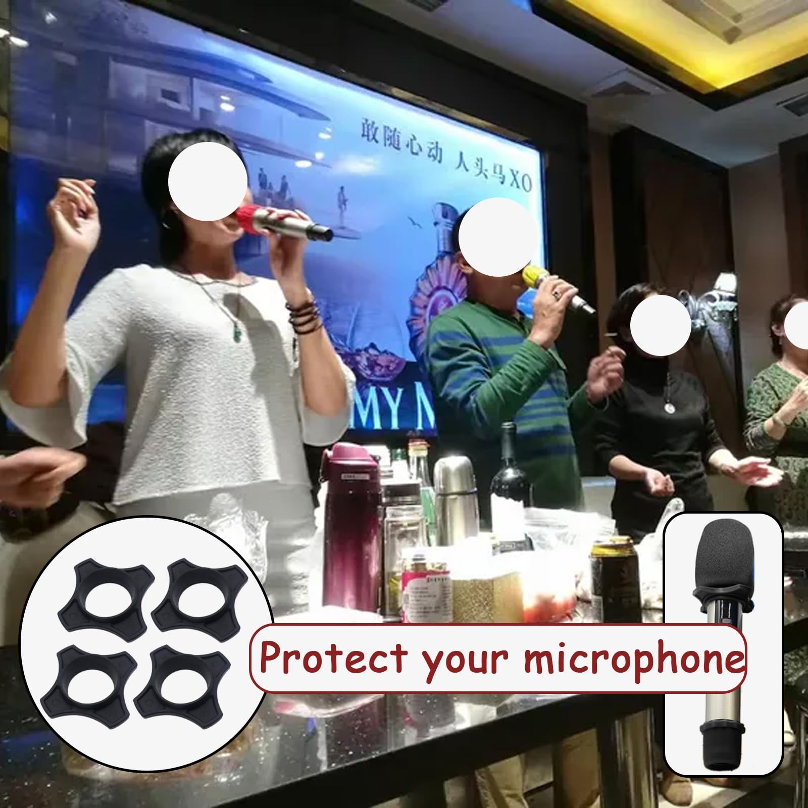4 Pack Reusable Wireless Microphone Protection Rings, Anti-Rolling Silicone H...