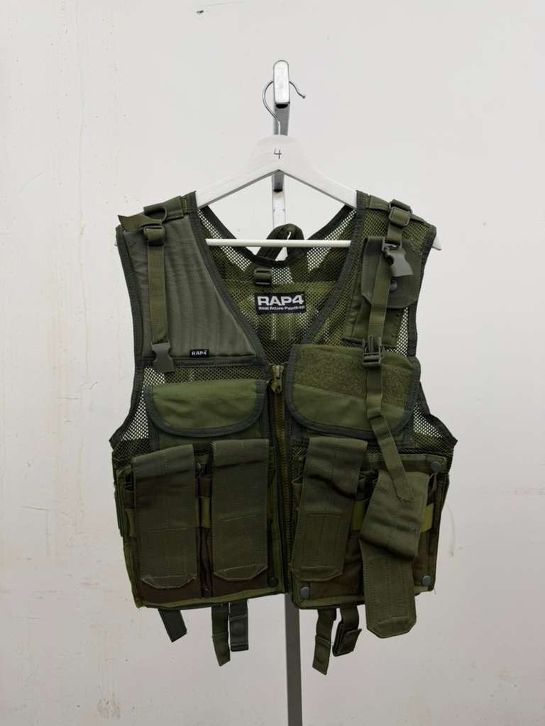 RAP4 Tactical Paintball Vest Mens Green Multiple Pouch Compartments Adjustable
