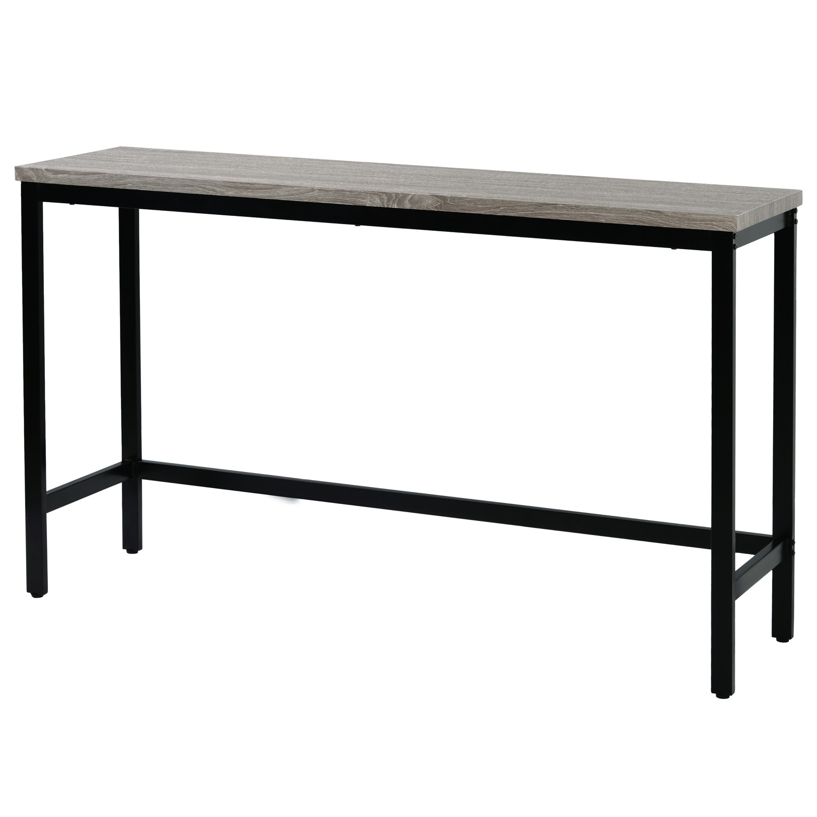 Three-piece set, long dining table with counter height and three stools, grey