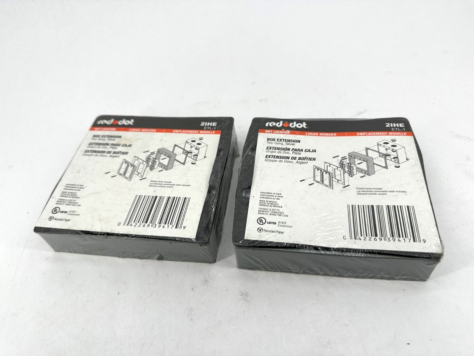 Lot of 2 New Red Dot 2IHE Box Extension 2 Gang Silver ETL-1