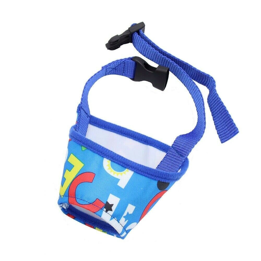 Dog Muzzle, Soft Sided Training Grooming, No Anti Bite Chew Blue Letters, XS S M