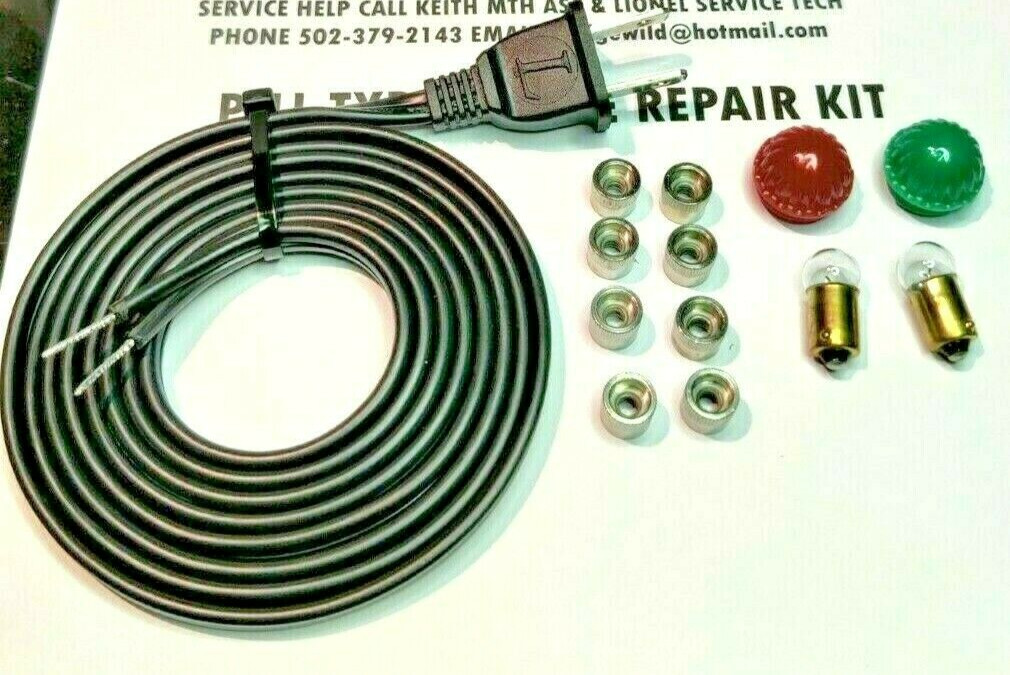 LIONEL ZW TRANSFORMER POWER CORD & 8 BINDING NUTS & RED & GREEN LENS & 2 BULBS