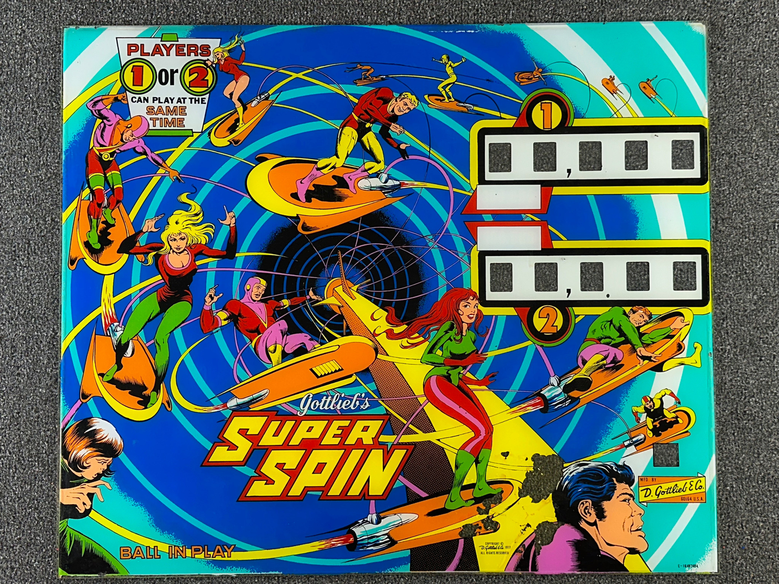 Gottlieb Super Spin Pinball Machine Game Backglass ORIGINAL