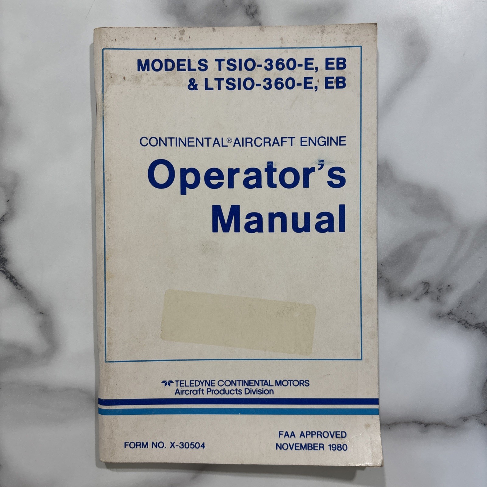 Continental Aircraft Engine TSIO-360-E, EB & LTSIO-360-E, EB Operator's Manual