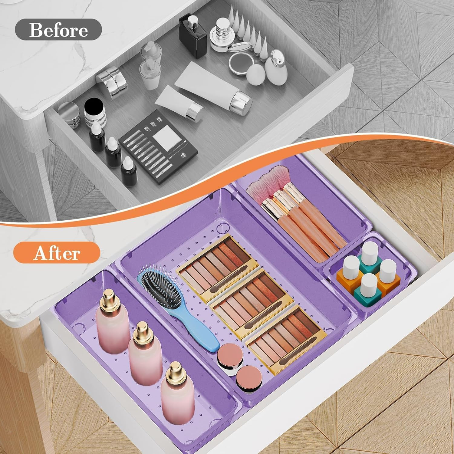 25 PCS Plastic Drawer Organizer Set, 4-Size Versatile Organizer Trays & Storage