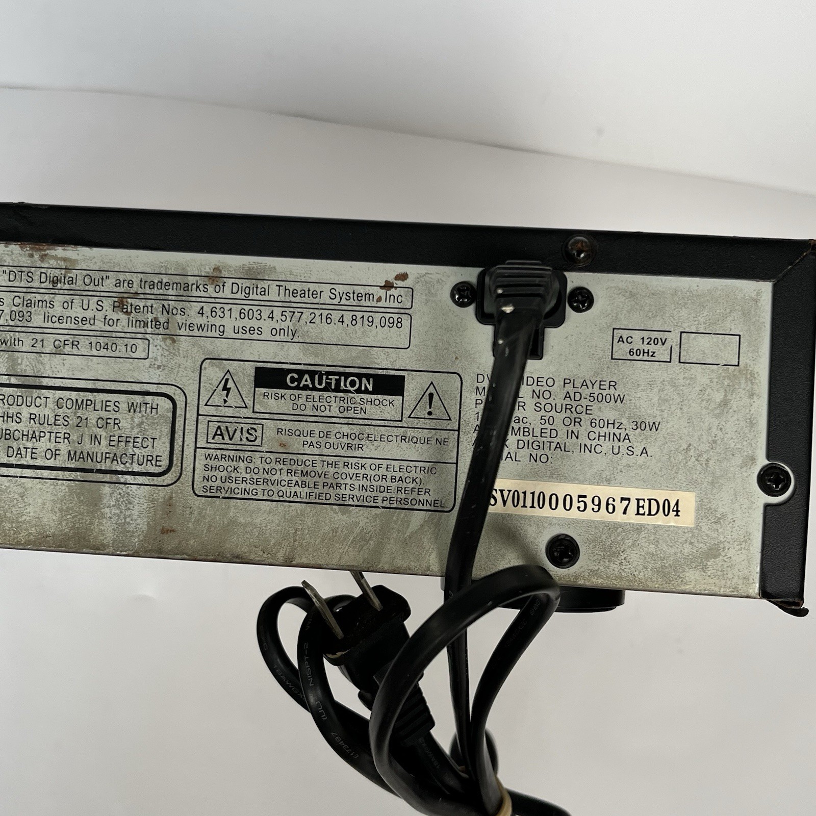Apex Model AD-500W DVD Player Black Tested Fully Functional. No Remote.