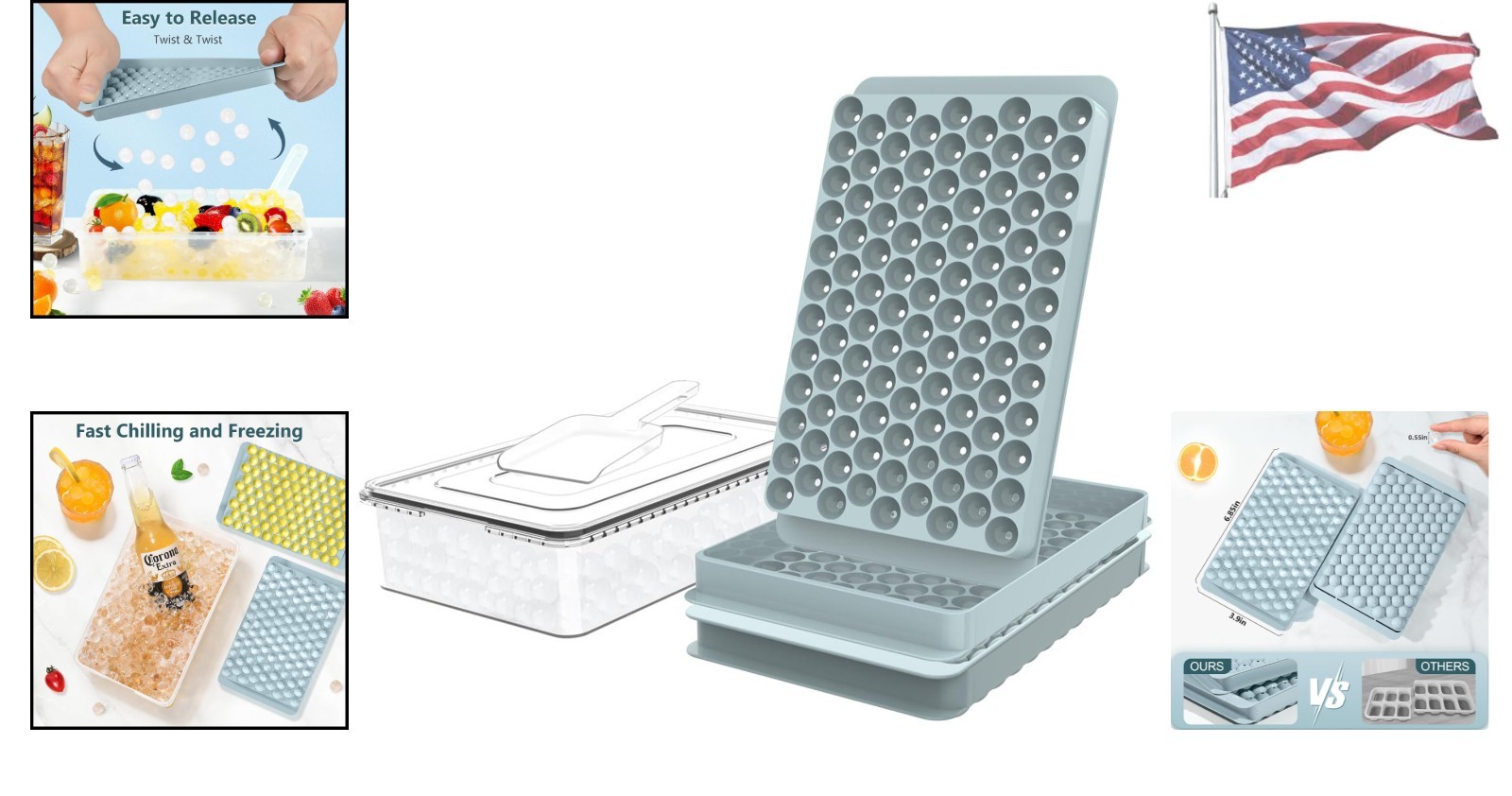 Odor-Free Mini Ice Cube Trays - 0.55in & Storage Bin for Effortless Entertaining