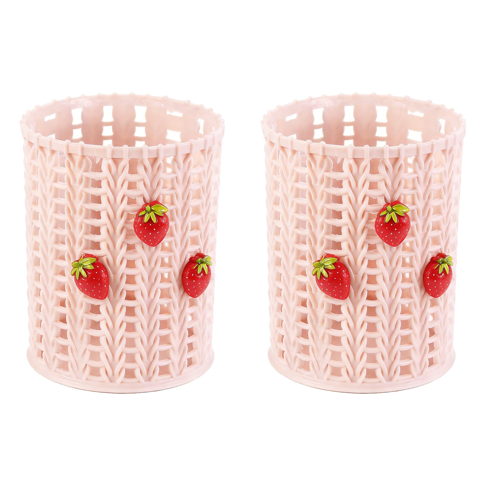 2 x Pencil Holder Plastic Pen Holder Cute Pencil Holders Strawberry Mesh Pink
