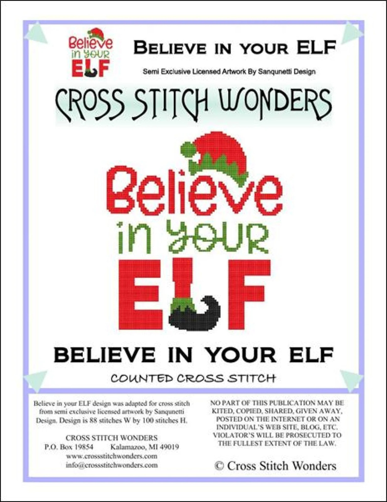 Believe In Your Elf by Cross Stitch Wonders cross stitch pattern