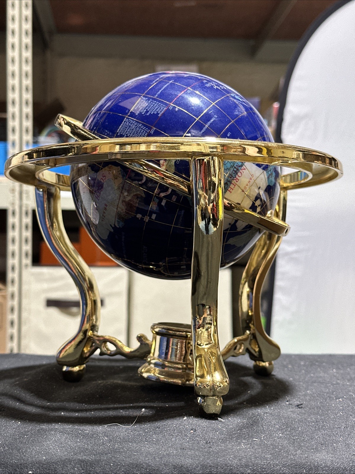 Blue Lapis Tabletop Globe, Rotating, compass, Gold-Finish tripod Base