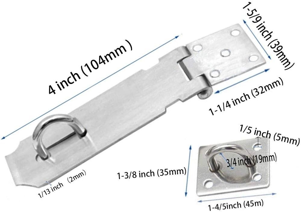 Padlock Hasp 4 Inch Door Clasp Lock Latch, 2 Pcs Stainless Steel 2