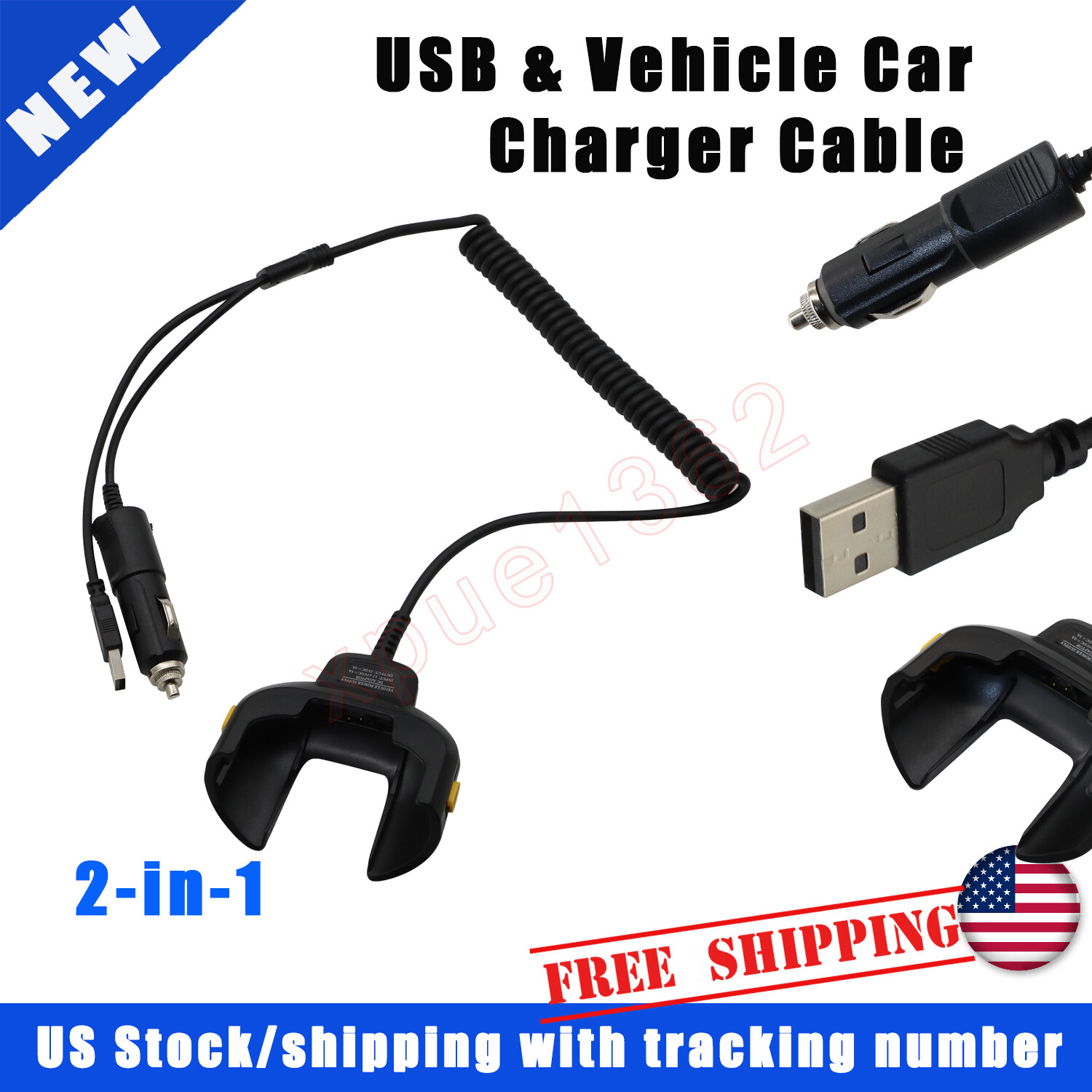 USB & Vehicle Car Charger Cable For Zebra TC77HL Touch Mobile Barcode Scanner