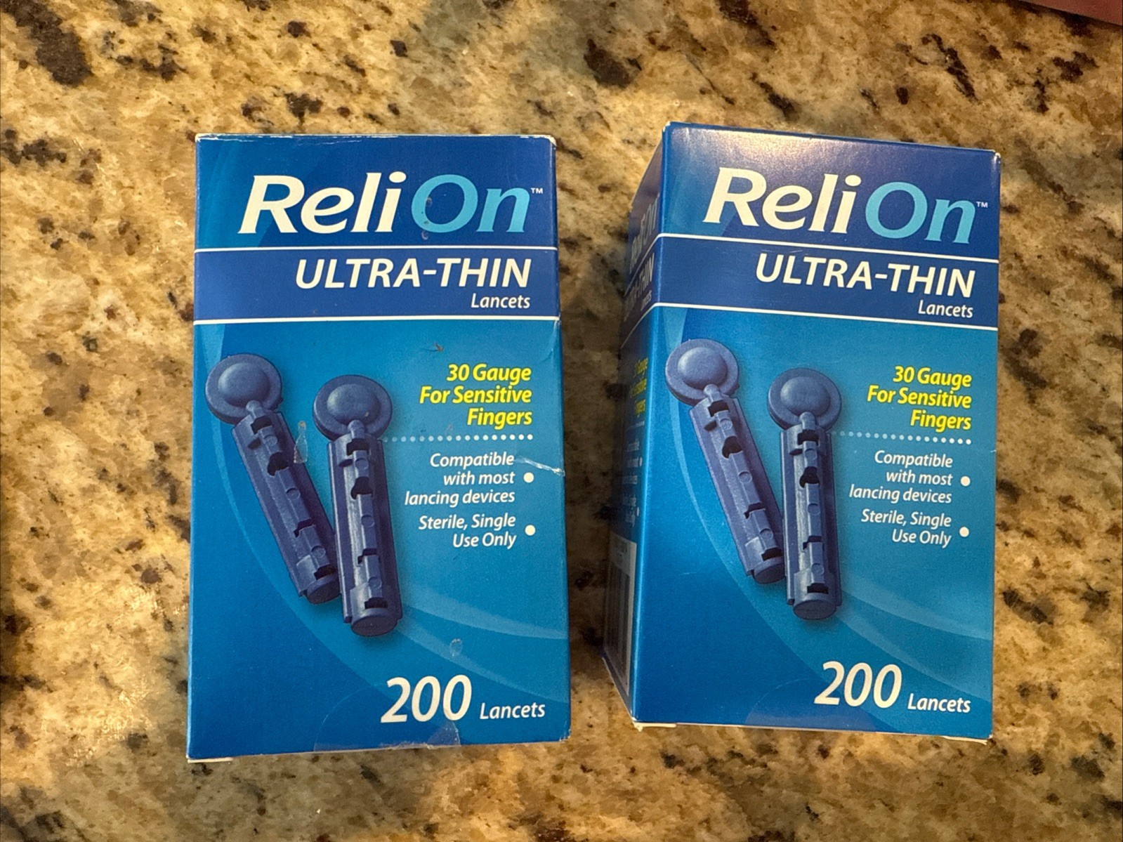 ReliOn 30 Gauge ULTRA-THIN LANCETS 200-CT SENSITIVE FINGERS Exp: 2026-07 2 Boxes