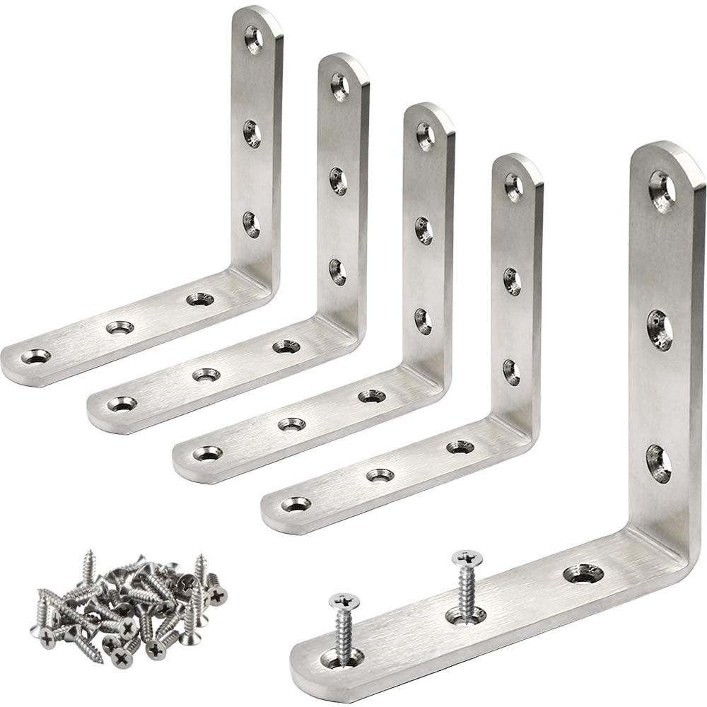 JUBEIJIA 5 Pcs Stainless Steel Corner Brace L 5 80x80x20mm, Silver
