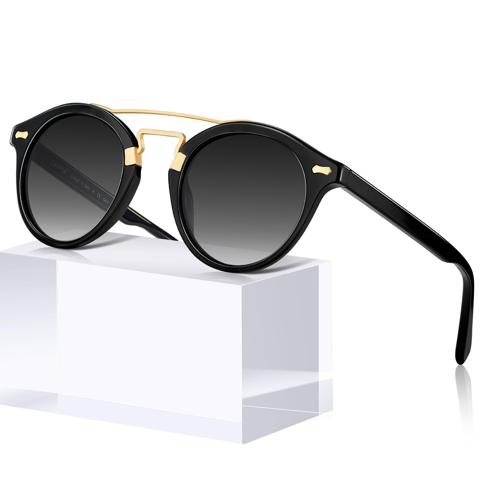 CARFIA Small Face Acetate Double Bridge Sunglasses for Women Polarized UV Pro...