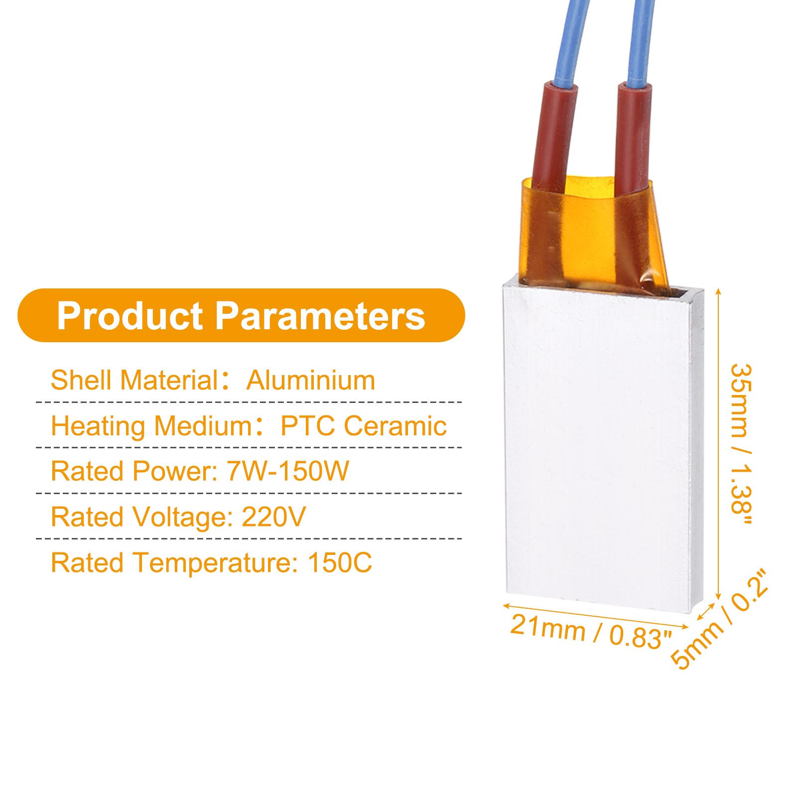 2 Pcs PTC Heating Element, 220V 7W-150W 150C PTC Heating Plate