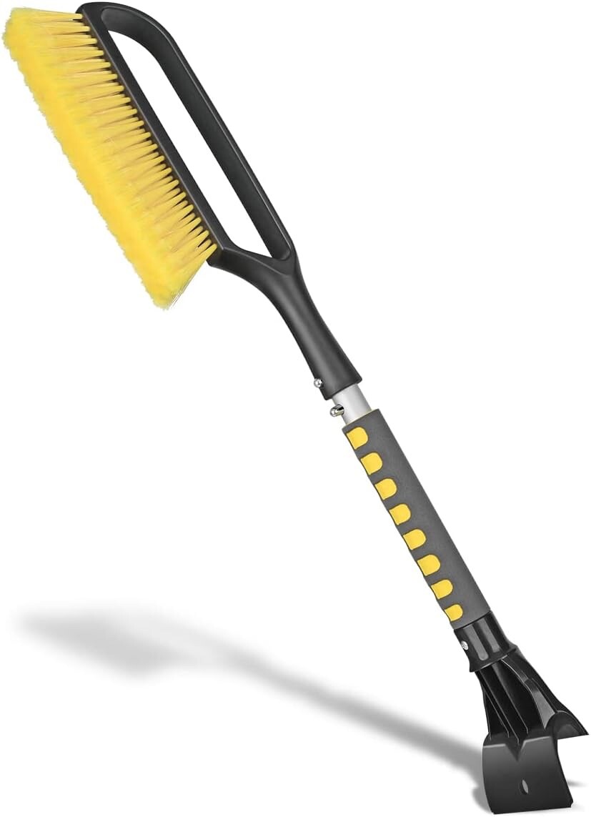 Henoty 27 Inch Snow Brush and Detachable Ice Scraper with Comfortable Foam Grip
