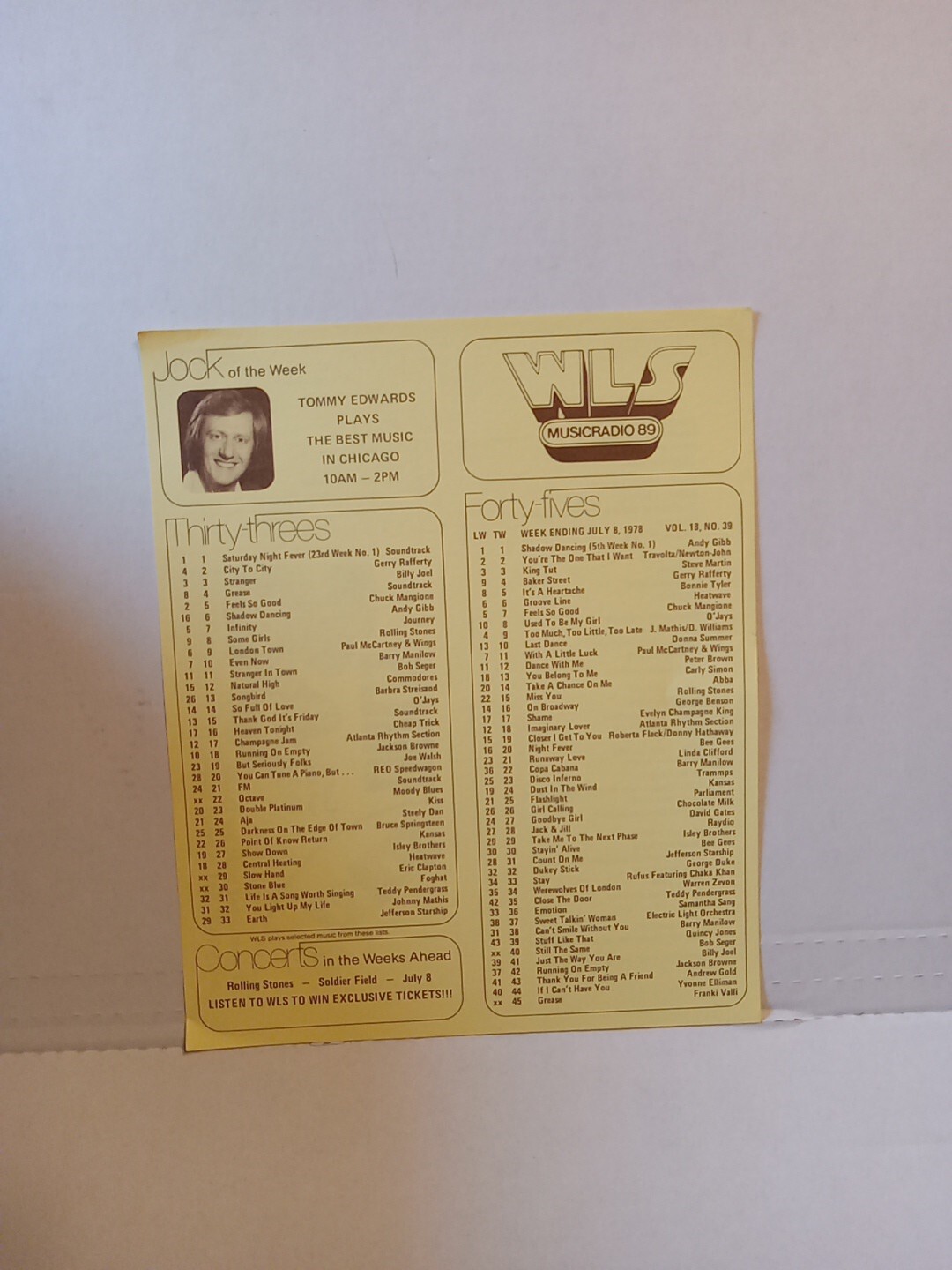 Saturday Night  Fever#1 Lp, Andy Gibb#1 45 WLS Radio Station Records Survey  78