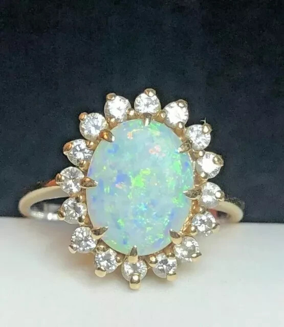 2.10Ct Oval Cut Fire Opal Halo Women Engagement Ring 14K Yellow Gold Plated