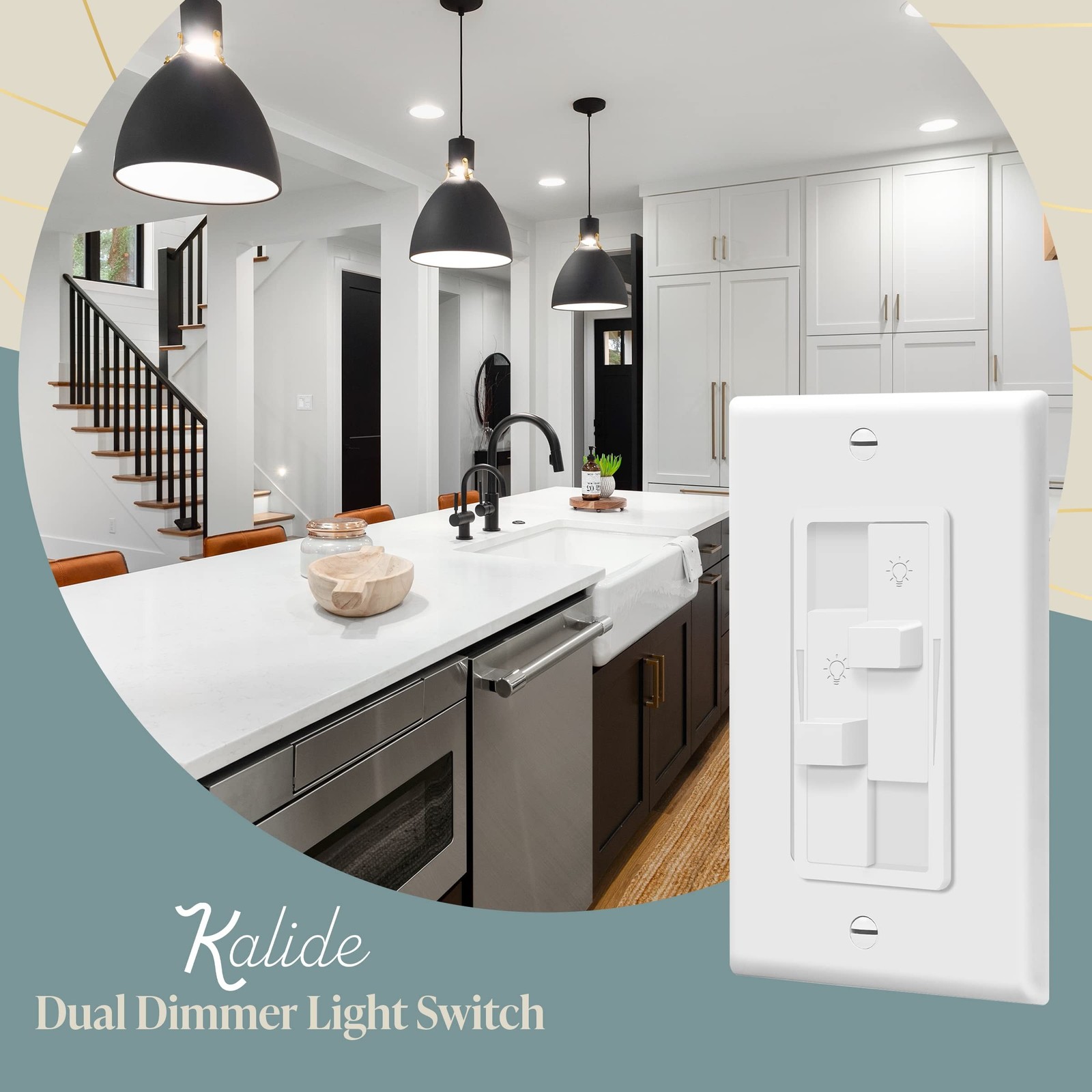 TOPGREENER Kalide Dual Load Dimmer Light Switch, Double LED Dimmer Switch, Fu...