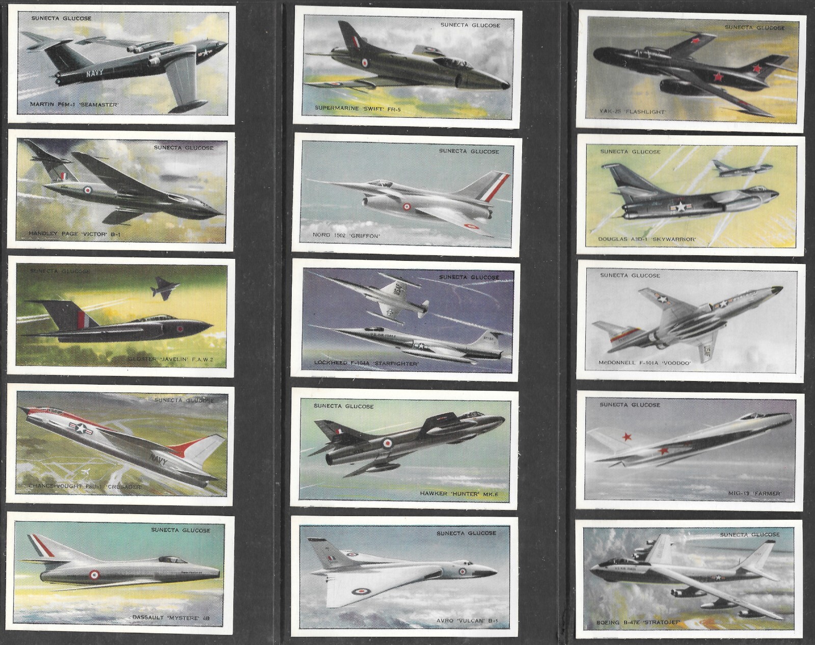 Sunecta Glucose Drink 1950s Jet Aircraft of World Tobacco Cards, Complete Set 24
