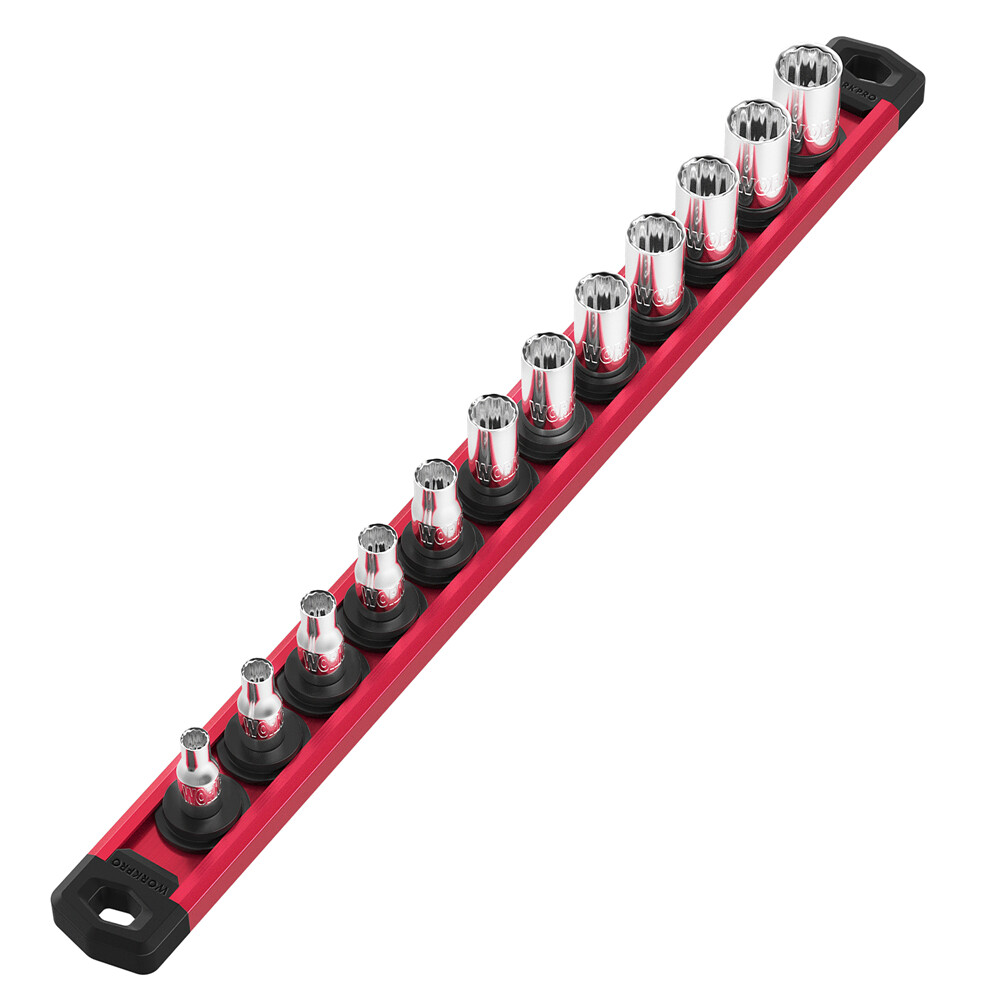 WORKPRO Magnetic Socket Organizer 1/4 Drive Socket Rail Heavy Duty Socket Holder