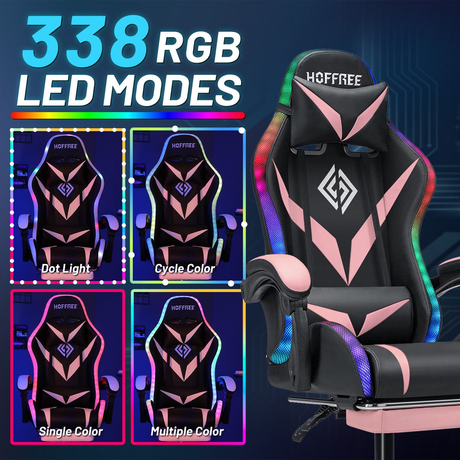 LED RGB Computer Gaming Chair Ergonomic Office Chairs Recliner Speaker Bluetooth