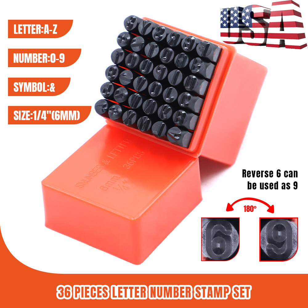 6MM 1/4" 36PC Letter & Number Stamp Punch Set Hardened Steel, Metal Wood Leather
