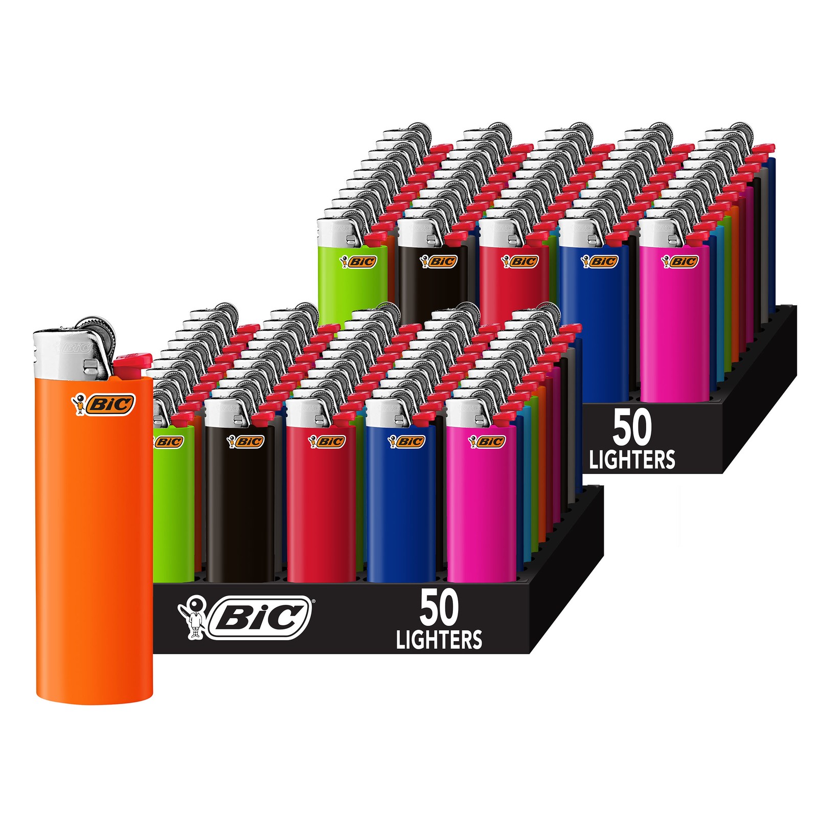 BIC Classic Lighters, Assorted Colors, Pocket Lighters, 100-Count Tray of