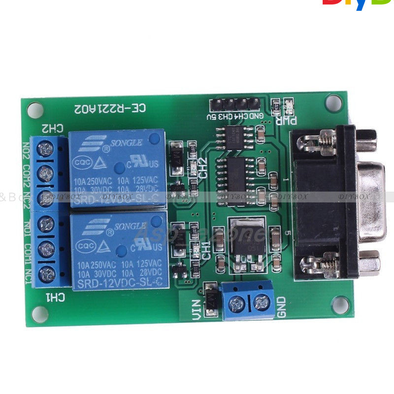 DC 5V 12V 2 Channel Serial Port RS232 Relay Module DB9 Interface PC Relay