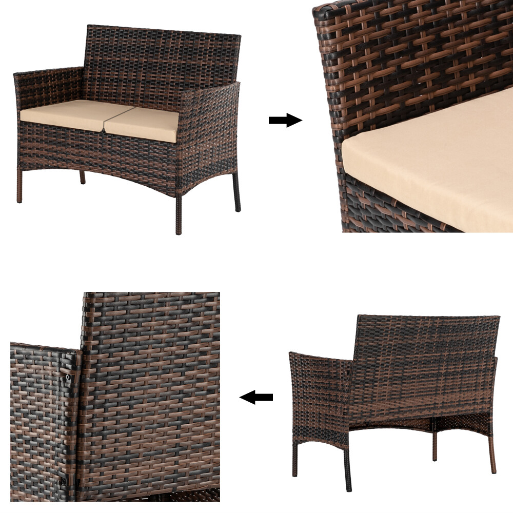 4 Pieces Patio Furniture Set Rattan Sofa Set w/ Loveseat, 2 Chairs, Glass Table
