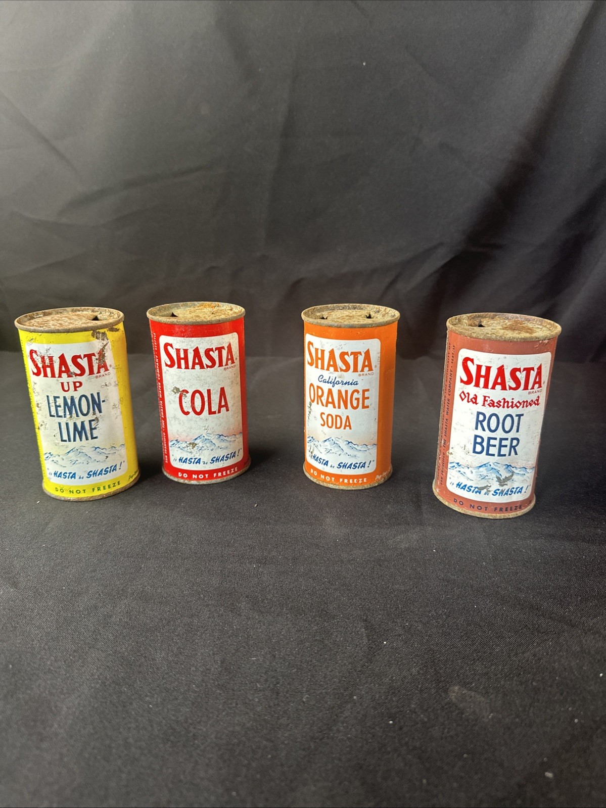 Vintage Lot Of 4 Shasta Soda Cans Used California Flat Top