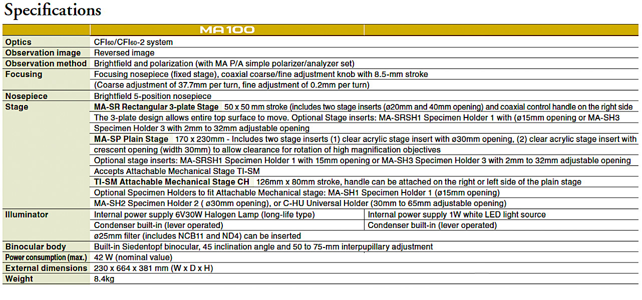 Nikon MA 100 BF Trinoc. Inverted Metallograph Microscope for Materials Sciences
