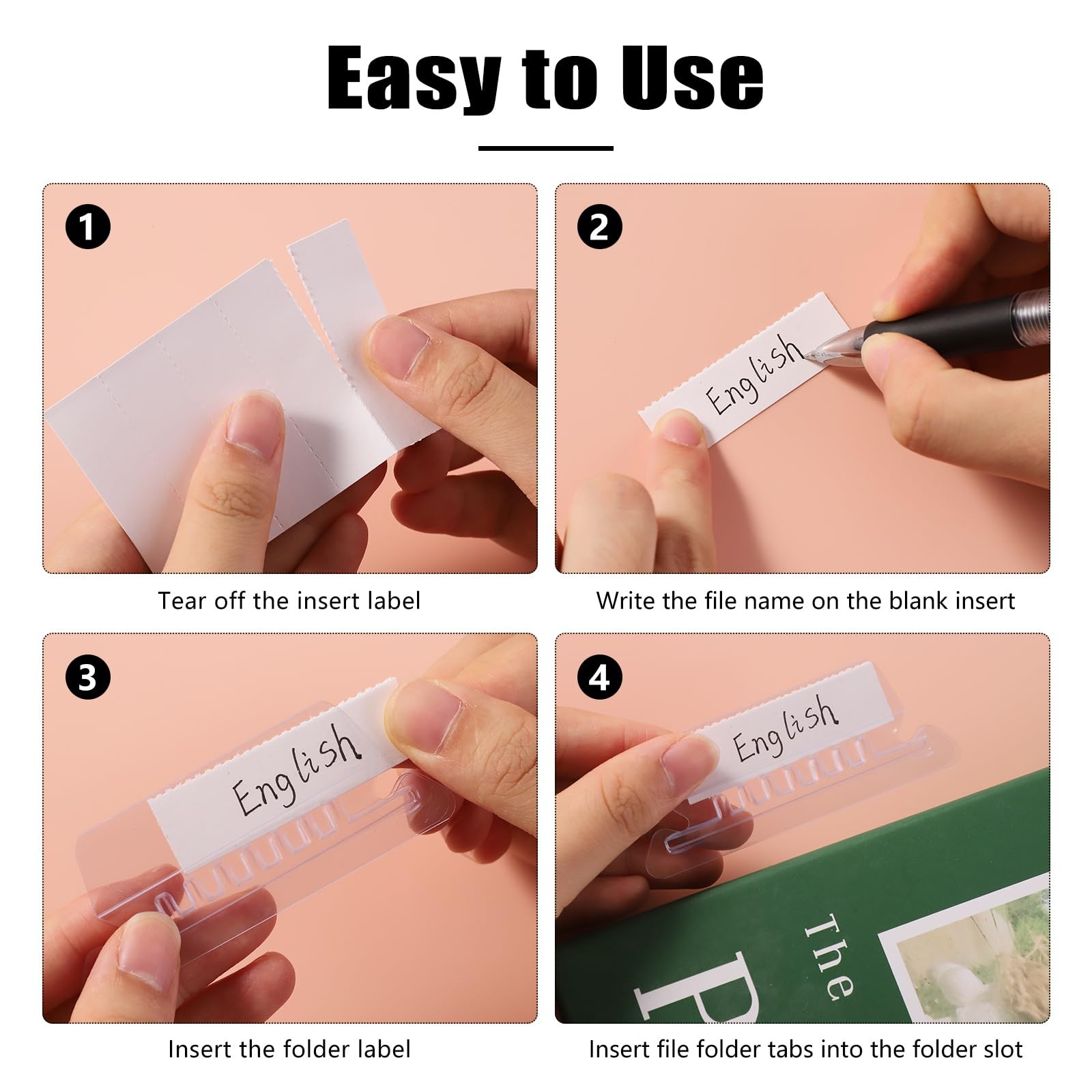 200 Pcs File Folder Tabs and 200 2 Inch Hanging Inserts Transparent