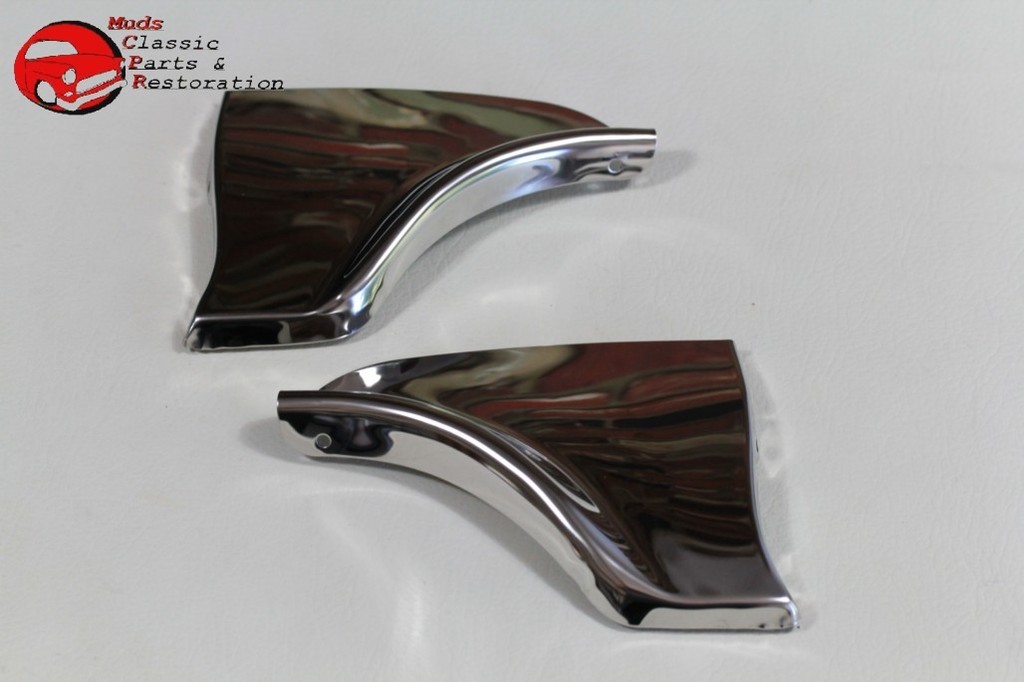 1963 Chevy Impala Rear Fender Skirt Trim Stainless Steel Scuff Pads Pair New