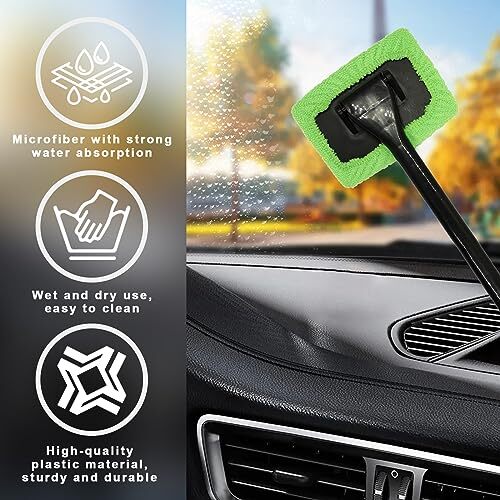 Car Windshield Cleaning Tool, Microfiber Window Cleaner Set with 4 Washable