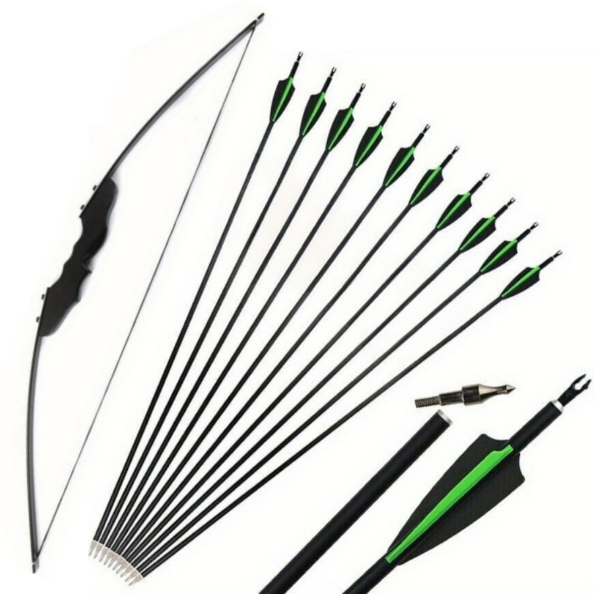 51" 30/40Lbs Traditional Bow with 12Pcs 30" Carbon Arrows for Training Practice