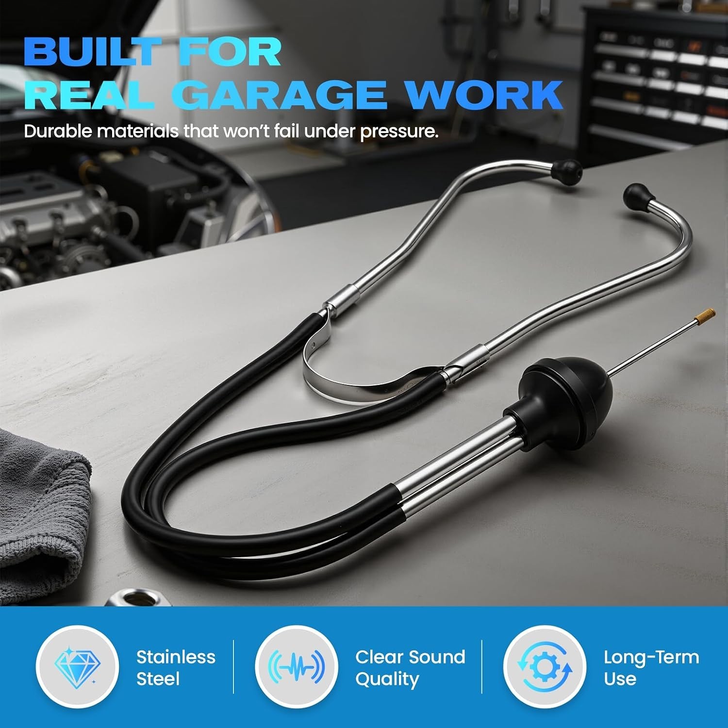Automotive Engine Stethoscope, Mechanics Stethoscope Kit Black