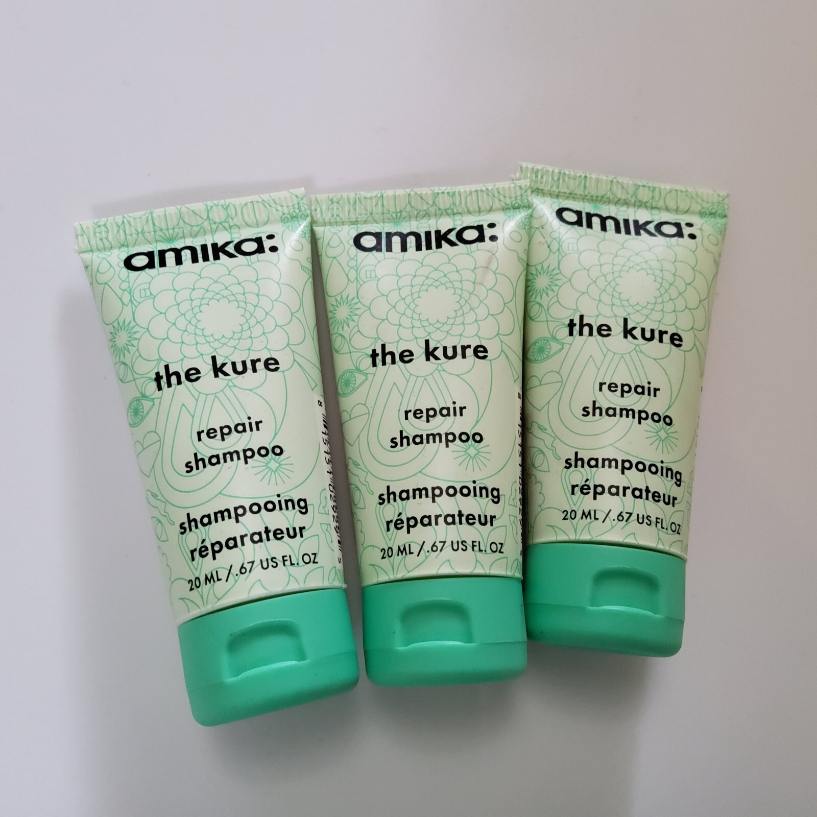 Lot Of 3- Amika The Kure Repair Shampoo 20ml, Sealed