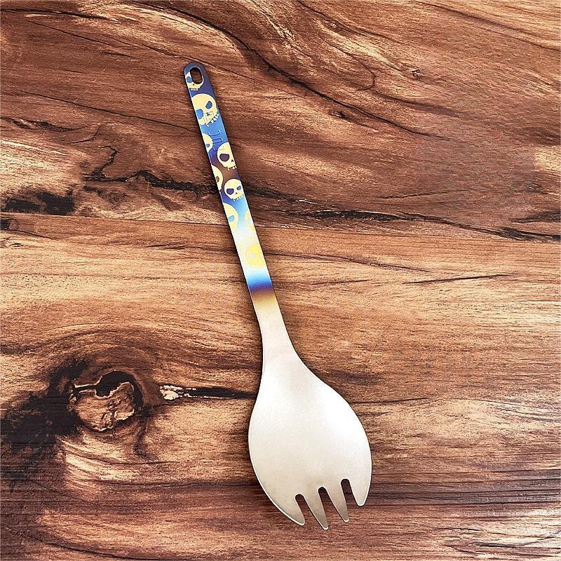 Pure Titanium Long Handle Spoon Spork Lightweight Portable Cutlery EDC Flatware