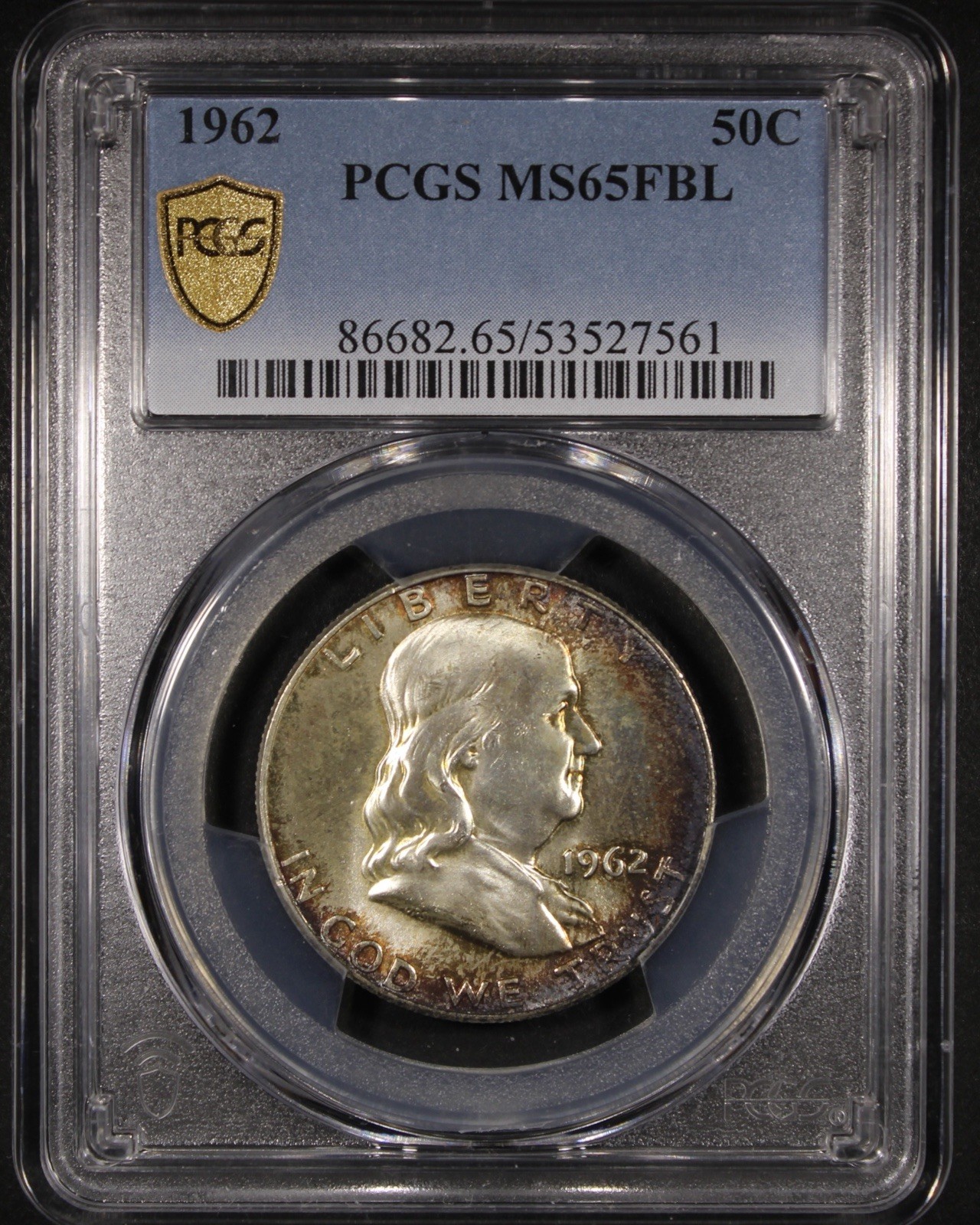 1962 Franklin Half Dollar - 50c PCGS MS65 FBL -Full Bell Lines- PCGS Gold Shield
