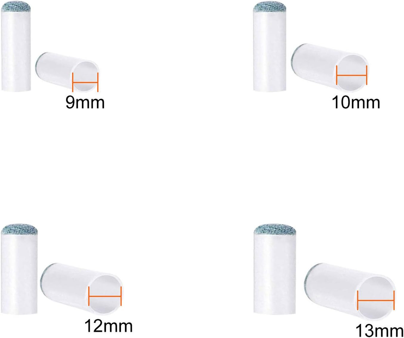 80-Pack Assorted Pool Cue Tips Replacement Kit, 4 Sizes Slip-On Tips New