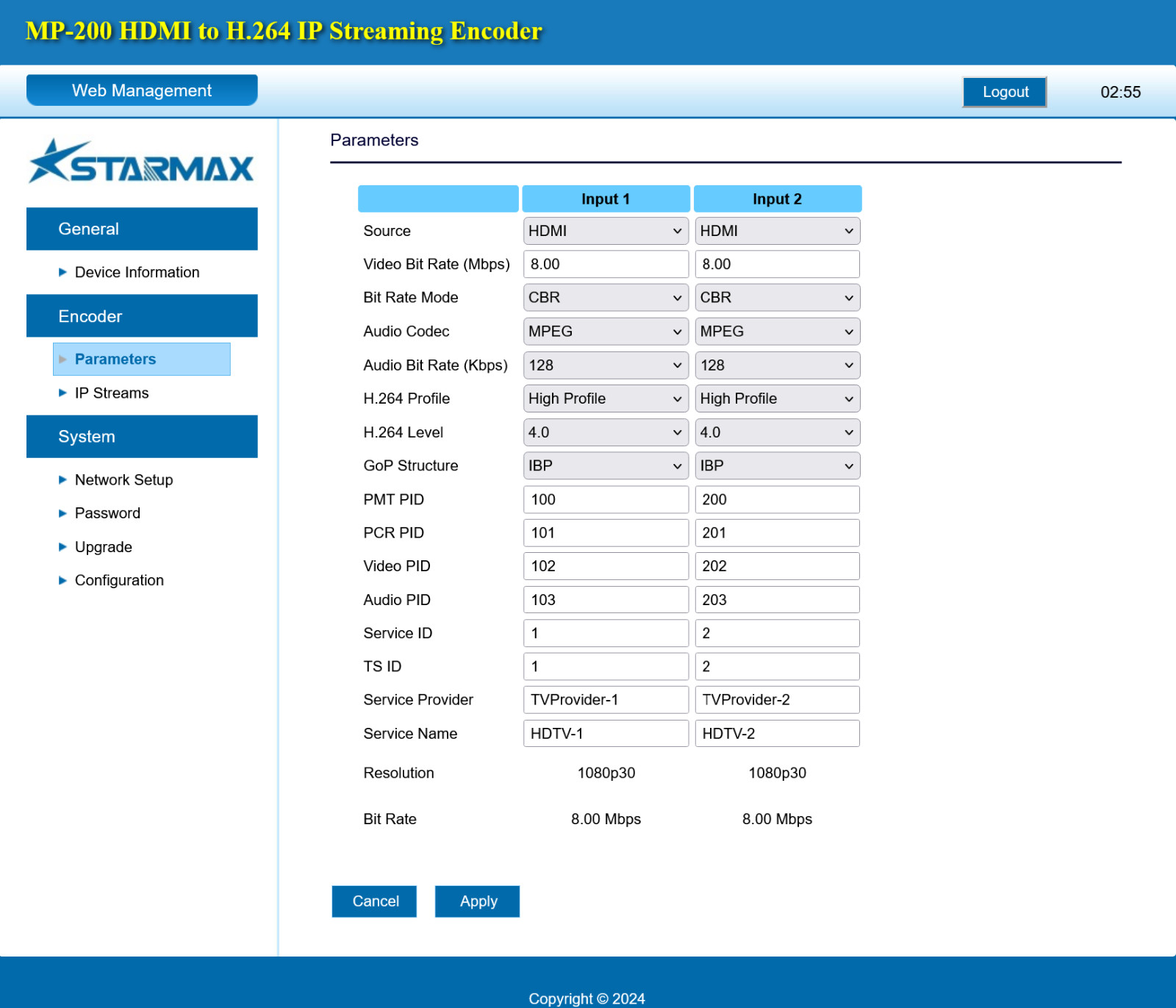 StarMax MX-200P Dual-Channel HDMI to H.264 IP Streaming Encoder
